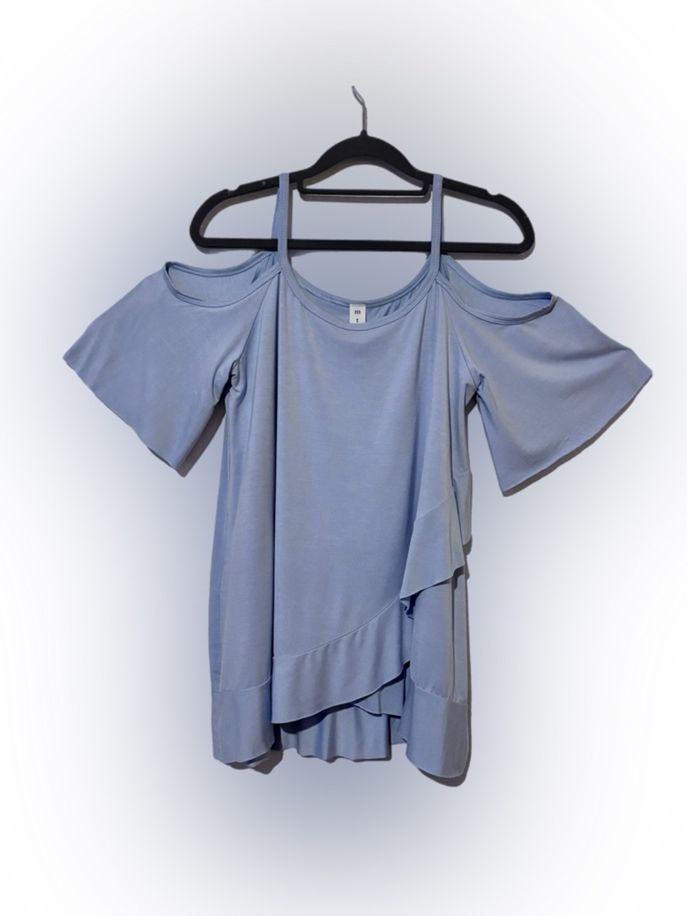 Light Blue Cold-Shoulder Ruffle Top - Picture 2 of 7